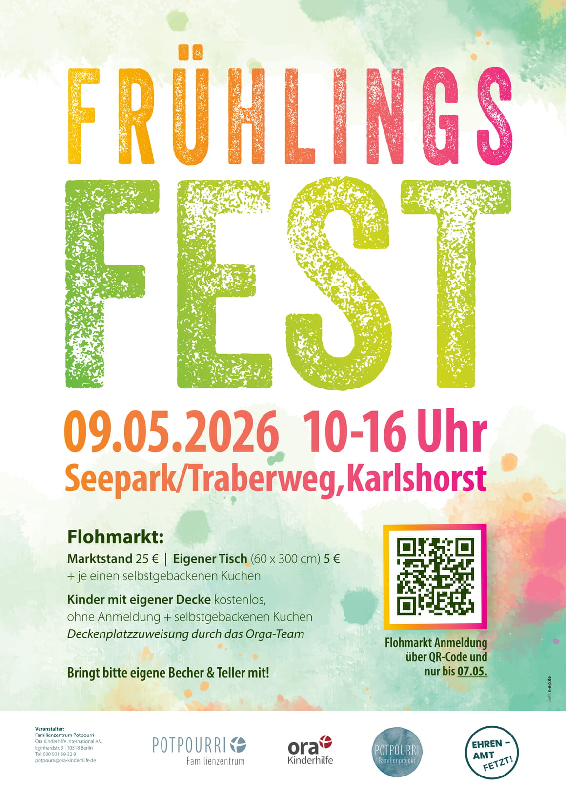 Fr&uuml;hlingsfest am 09.05.2026 von 10-16 Uhr im Traberweg/ Seepark, Karlshorst. Anmeldung bis zum 07.05.2026